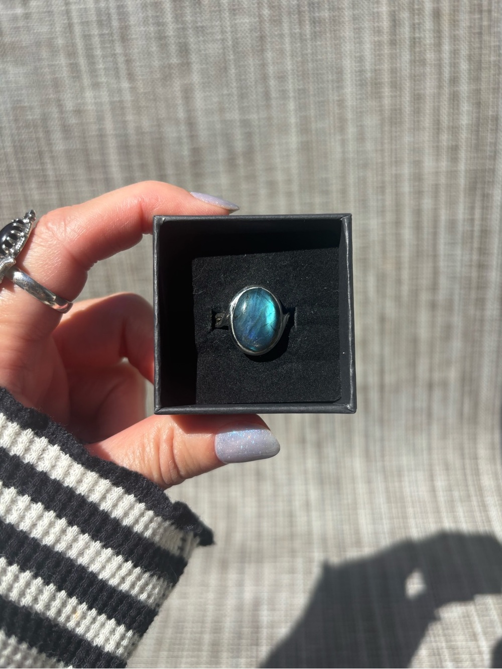 Sterling Silver Labradorite Oval Silver Ring - Blue Flash Size 8